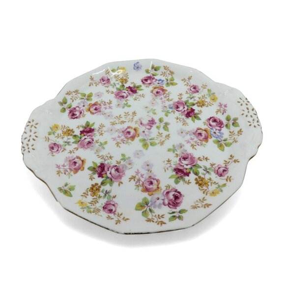 Vintage ROYAL STAFFORD Plate with Handles and Pink Roses 8 Inches - Picture 6 of 13